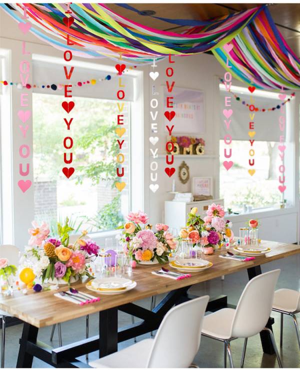 情人節燙金LOVE拉花掛旗 I LOVE YOU拉花掛旗