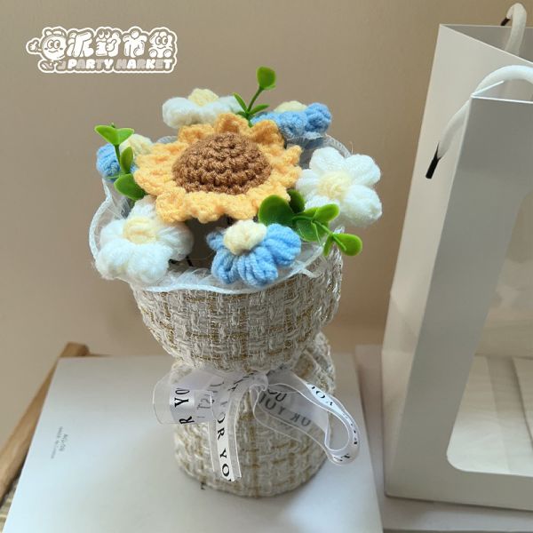 小香風向日葵編織花束（附提袋） 編織花束,毛線花朵,畢業花束,編織花,毛線花,針織花,鉤針花,畢業花束,向日葵花束,畢業禮物