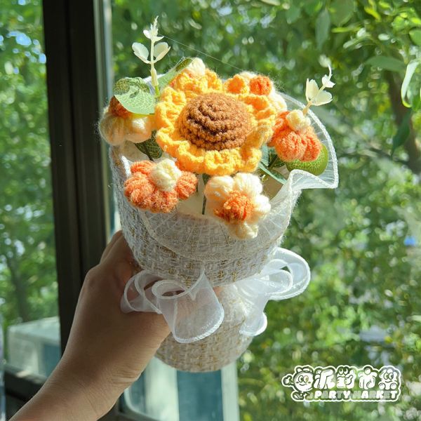 小香風向日葵編織花束（附提袋） 編織花束,毛線花朵,畢業花束,編織花,毛線花,針織花,鉤針花,畢業花束,向日葵花束,畢業禮物