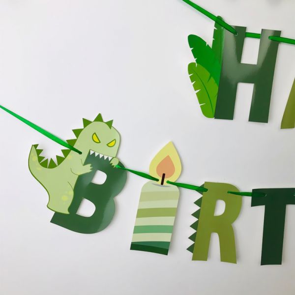 可愛恐龍生日快樂掛旗 恐龍生日掛旗