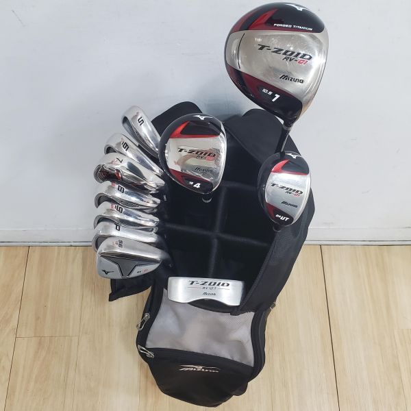 二手品Mizuno T-ZOID RV-01 10.5°/19°/24° 開球木桿/4號球道木桿/小雞腿/5-6,8-56°(共6支)鐵桿組 搭配原廠 58/63/63/65 R桿身+ʀᴠ 𝟣𝟢𝟩 34"推桿 搭配二手Mizuno T-ZOID球袋 