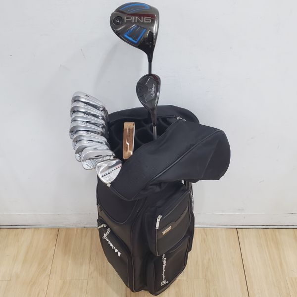 二手美品PING G 9°開球木桿 搭配ALTA 55 R桿身+ANSER 17 17°小雞腿 搭配TFC800H 83 S桿身+S56 4-P(共7支)鐵桿組 搭配N.S.Pro 950 94.5 R桿身+cobra KING ᴠᴇʀꜱᴀᴛɪʟᴇ 58/08°挖起桿 搭配Dynamic Gold ꜱ𝟤𝟢𝟢 129 S桿身+KARSTEN TR ZING 33&quot;推桿 搭配二手超美品BMW球袋 