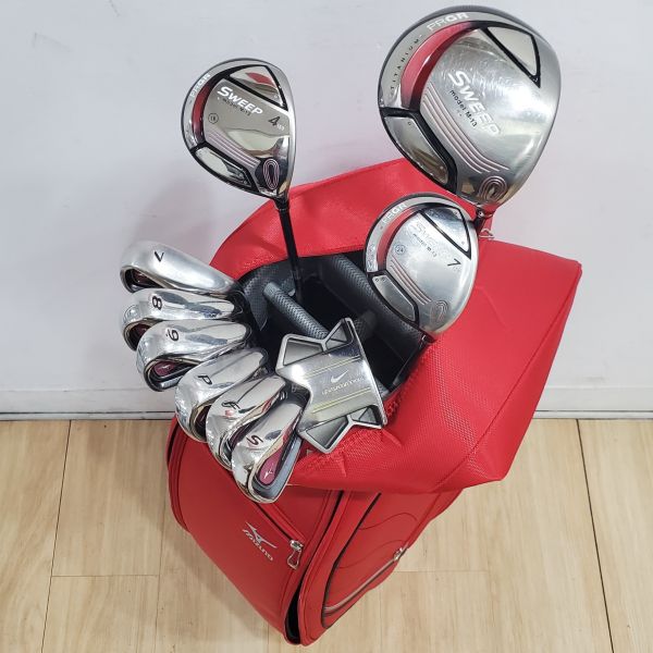 二手美品 女生 女用PRGR Sᴡᴇᴇᴘ ᴍ-𝟣𝟥/4𝟣𝟧𝟢 ᴍ-𝟣𝟥/7𝟣𝟥𝟢 ᴍ-𝟣𝟥 12.5°/18°/24° 開球木桿/4/7號球道木桿 搭配M-30 45L/45L/42.5L+Mizuno JPX A25 7-S(共6支)鐵桿組 搭配QUAD 50 L桿身+NIKE UNITIZED ARROW 33"推桿 搭配二手近全新球袋 
