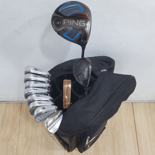 二手美品PING G 9°開球木桿 搭配ALTA 55 R桿身+ANSER 17 17°小雞腿 搭配TFC800H 83 S桿身+S56 4-P(共7支)鐵桿組 搭配N.S.Pro 950 94.5 R桿身+cobra KING ᴠᴇʀꜱᴀᴛɪʟᴇ 58/08°挖起桿 搭配Dynamic Gold ꜱ𝟤𝟢𝟢 129 S桿身+KARSTEN TR ZING 33&quot;推桿 搭配二手超美品BMW球袋 