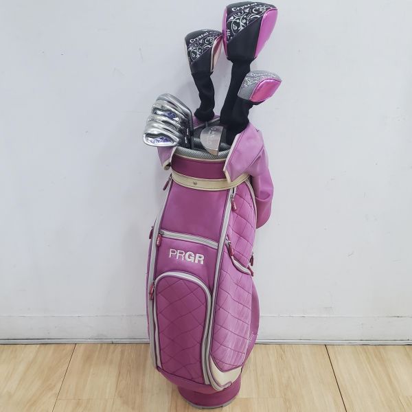 二手品 女生 女用Lynx Crystal Cat ef2 14°/19°26° 開球木桿/4號球道木桿/小雞腿+7-S(共5支)鐵桿組 搭配原廠 L桿身+Roger King RK-X02 33"推桿 搭配二手美品PRGR球袋 