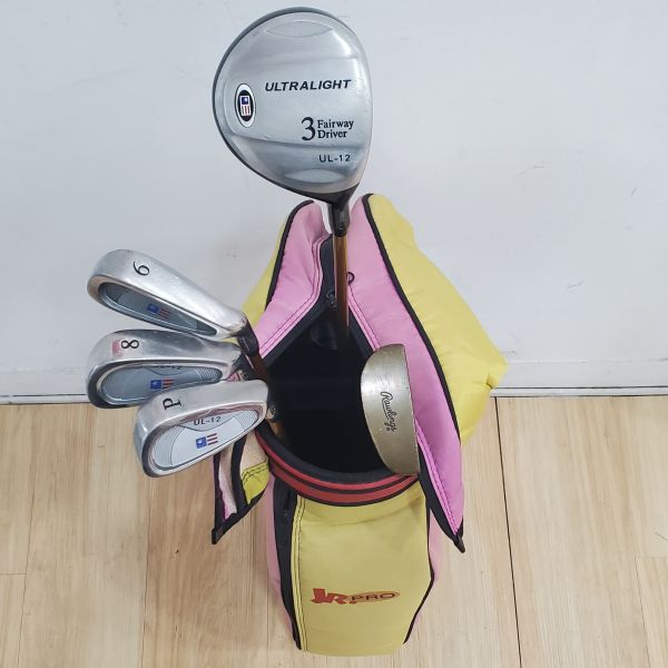 二手品 青年USKG ULTRALIGHT UL-12 3號球道木桿/6,8,P鐵桿組 搭配原廠KID POWER 63-43+Rawlings 31"推桿 大全配 搭配JR.ᴘʀᴏ二手球袋 