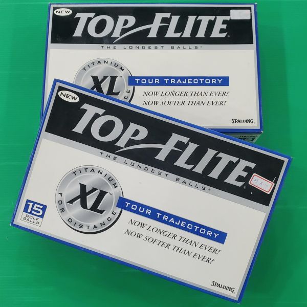 全新品SPALDING TOP FLITE XL(加量版) ᴛᴏᴜʀ ᴛʀᴀᴊᴇᴄᴛᴏʀʏ(純淨版)高爾夫球組 一組共2盒(30顆) 單(盒)共5條(15顆) 