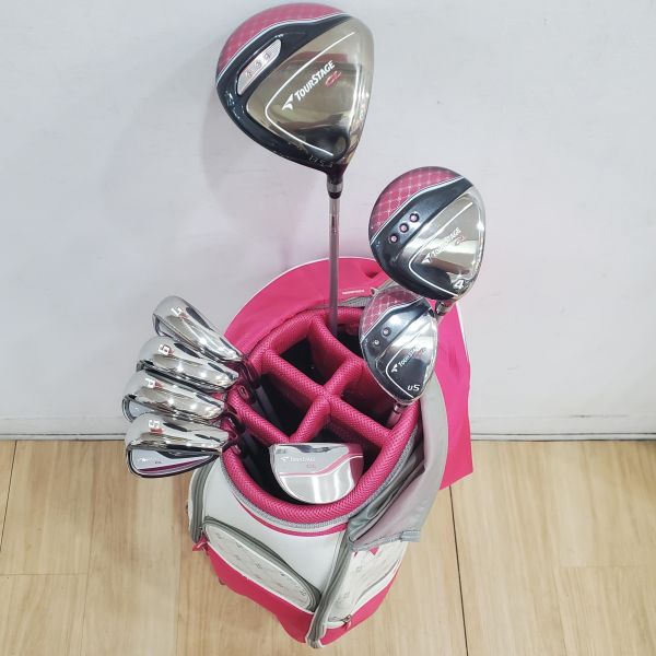 二手近新品 女生 女用TOURSTAGE CL 13.5°/21°/29° 開球木桿/4號球道木桿/5號小雞腿/7,9,P,S(共4支)鐵桿組 搭配B316W/B316I 44/37 L桿身+33"推桿 9成新近全新 搭配近全新TOURSTAGE女用球袋 