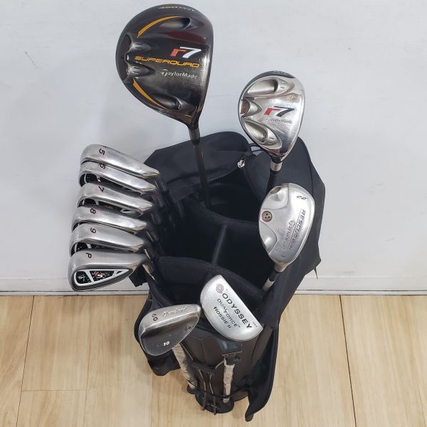 二手美品TaylorMade r7 ꜱᴜᴘᴇʀǫᴜᴀᴅ ʙʟᴀᴄᴋ 10.5˚開球木桿 搭配RE*AX 55 51 R桿身+st 18° 5號球道木桿 RE*AX ᴘʟᴜꜱ 58S+RESCUE ᴅᴜᴀʟ 22° 4號小雞腿 搭配HYBRID-65 R(美)桿身+r5 xʟ ᴾᴸᵁˢ 5-P鐵桿組 搭配T-STEP 90 R桿身+Cleveland CG10 ᴄᴍᴍ ʙʟᴀᴄᴋ 60°挖起桿 搭配DG S桿身+ODYSSEY ᵁˢᴬ ᴰᵁᴬᴸ ꜰᴏʀᴄᴇ™ ROSSIE II 34"推桿 搭配全新腳架式球 