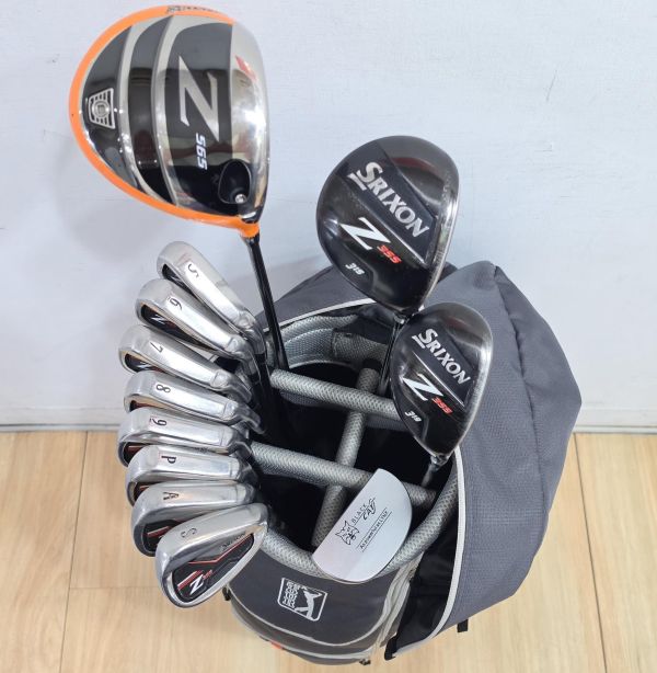 二手美品Sʀɪxᴏɴ Z565/Z𝟥𝟧𝟧 10.5°/15°/19° 開球木桿/3號球道木桿/3號小雞腿/5-P,A-S(共8支)鐵桿組 搭配RX/Miyazaki Type-E 51/55/62/70/74(A,S挖起桿) S/S/S/R/S桿身+LYNX BLACK CAT 33.5"推桿(共12支) 搭配二手超美品球袋 