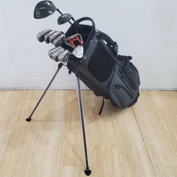 二手美品TaylorMade M2 9.5°開球木桿 搭配TM1-217 53 S桿身+19° 3號小雞腿 搭配REAX 75 S桿身+4-P(共7支)鐵桿組 搭配REAX 88 ʜʟ 88 S桿身+TaylorMade ATV 56/8°挖起桿 搭配KBS ᴡᴇᴅɢᴇ 120 W桿身+ODYSSEY EXO ꜱᴇᴠᴇɴ 35"推桿 搭配類牛仔皮全新腳架式球袋 