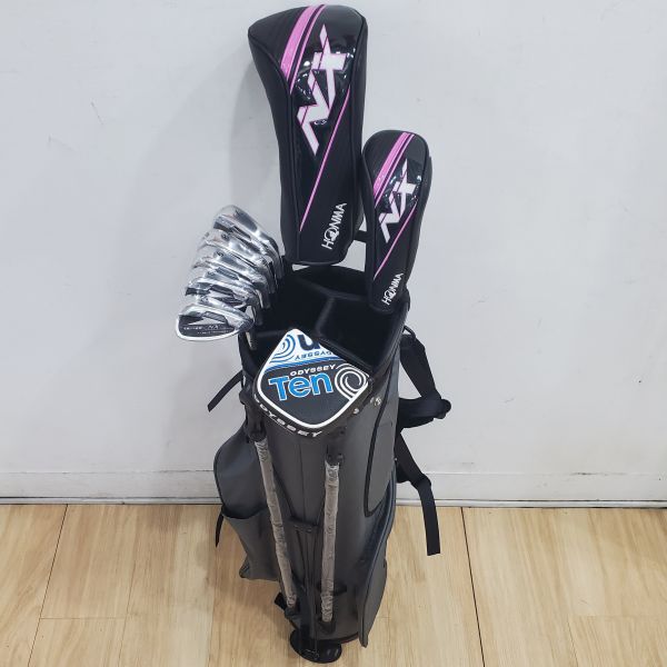 全新品 女生 女用HONMA BERES NX 11.5°/22° 開球木桿/4號小雞腿/7-S(共5支)鐵桿組 搭配VIZARD ꜰᴏʀ NX 37 39.5/41/42 L桿身+二手近新品ODYSSEY 2-ball Ten ᴛᴏᴜʀ ʟɪɴᴇᴅ 32"推桿 搭配全新腳架式球袋