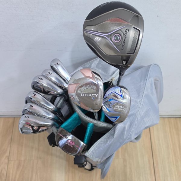 二手美品 女生 女用TaylorMade JET SPEED 13ʜʟ°開球木桿 搭配TM1-314 45 L桿身+Callaway LEGACY V 20.5° 5號球道木桿/7-S(共6支)鐵桿組 SPEED METALiX Z 𝟦𝟢ᴡ/𝟦𝟧ɪ 40/39 L/A桿身+HONMA Be ZEAL 𝟧𝟤𝟧 28° 小雞腿 搭配VIZARD ᴇᴘᴛ-tech 𝟦𝟥 38.5 L桿身+YES! 𝓜𝓪𝓻𝓲𝓵𝔂𝓷 ᴘɪɴᴋ 32"推桿(共10支) 搭配全新腳架式球袋 