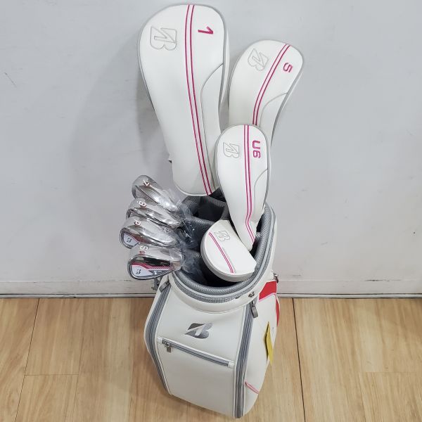 全新品 女生 女用BRIDGESTONE BG-100L(桃粉版) 13.5°/21° 開球木桿/5號球道木桿 搭配BG-100Lw 44 L桿身+29° 6號小雞腿/7,9-S(共4支)鐵桿組 搭配BG-100Li 47 L桿身+33"推桿 大全配 搭配全新球袋 