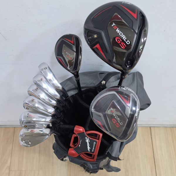 二手超美品HONMA GS 9.5°/15°/21° 開球木桿/全新3號球道木桿/4號小雞腿 搭配SPEEDTUNED 𝟦𝟪 51/51/54 S/S/SR桿身+TR21X 6-10(共5支)鐵桿組 搭配N.S.Pro 950 neo 98 S桿身+全新ORLIMAR 56/𝟣𝟣°挖起桿 搭配𝕲𝕺𝕷𝕯 SR桿身+TaylorMade SPIDER ᴛᴏᴜʀ ʀᴇᴅ ʀᴇᴅ ꜱᴍᴀʟʟ ꜱʟᴀɴᴛ 33"推桿(共10支) 搭配二手超美品球袋 