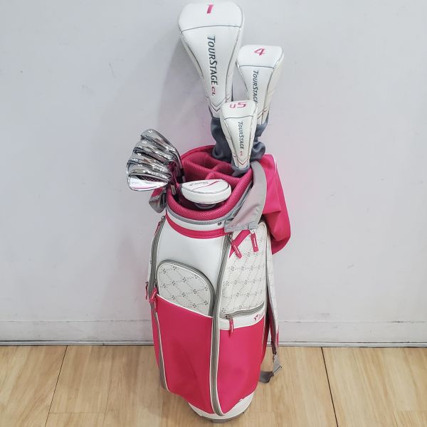 二手近新品 女生 女用TOURSTAGE CL 13.5°/21°/29° 開球木桿/4號球道木桿/5號小雞腿/7,9,P,S(共4支)鐵桿組 搭配B316W/B316I 44/37 L桿身+33"推桿 9成新近全新 搭配近全新TOURSTAGE女用球袋 