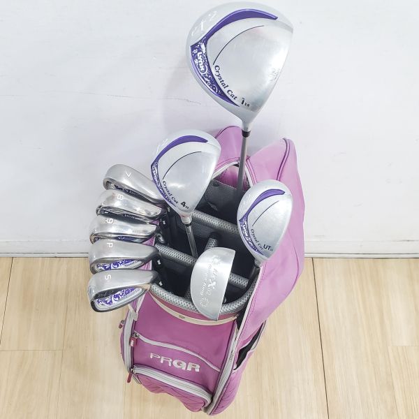 二手品 女生 女用Lynx Crystal Cat ef2 14°/19°26° 開球木桿/4號球道木桿/小雞腿+7-S(共5支)鐵桿組 搭配原廠 L桿身+Roger King RK-X02 33"推桿 搭配二手美品PRGR球袋 