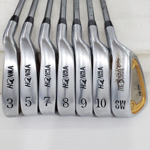 二手美品HONMA Twin Marks TM-202 F&F 3,5,7-S(共7支)鐵桿組 搭配50-148(3顆*) R桿身 