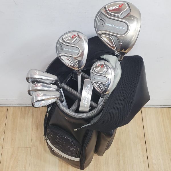 二手品 女生 女用ROYAL COLLECTION RCV S200 13/20°/25° 開球木桿/5號球道木桿/5號小雞腿/7-P(共3支)鐵桿組 搭配RCV-402 L桿身+33"推桿 搭配二手超美品RC 女用球袋 