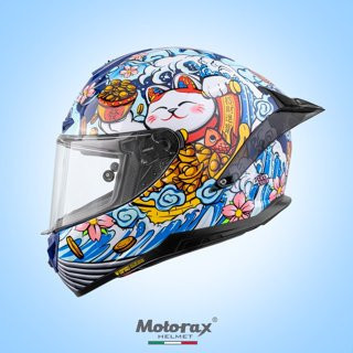 【極度風速】Motorax R50s 彩繪 招財貓 全罩式安全帽 競技 摩雷士 藍色 