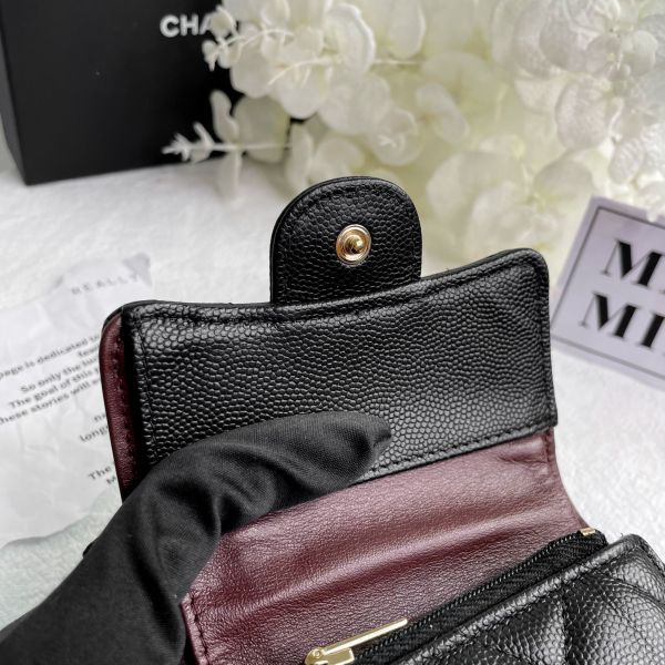 【9成新】【12期0利率】CHANEL 三折短夾 牛皮黑/淡金 