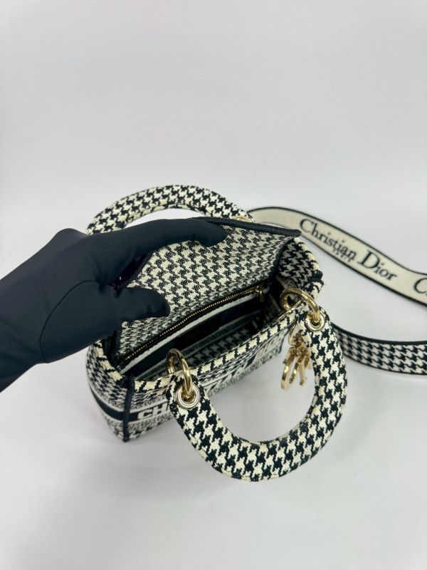【9成新】DIOR 迷你黛妃包  千鳥格紋刺繡 