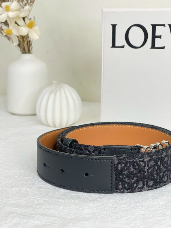 【分期0利率】LOEWE 緹花布拼接牛皮皮帶 3.5公分【95成新】 