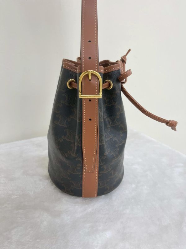 【95成新】CELINE TRIOMPHE 帆布小型抽繩水桶 