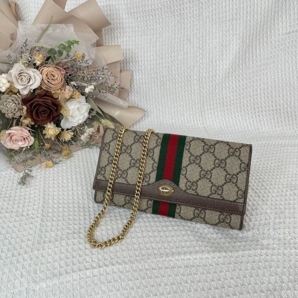 【12期0利率】GUCCI  OPHIDIA 鏈帶長夾 可拆鍊條【9成新】【】 
