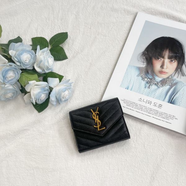 【12期0利率】YSL  魚子醬三折短夾 【9成新】 