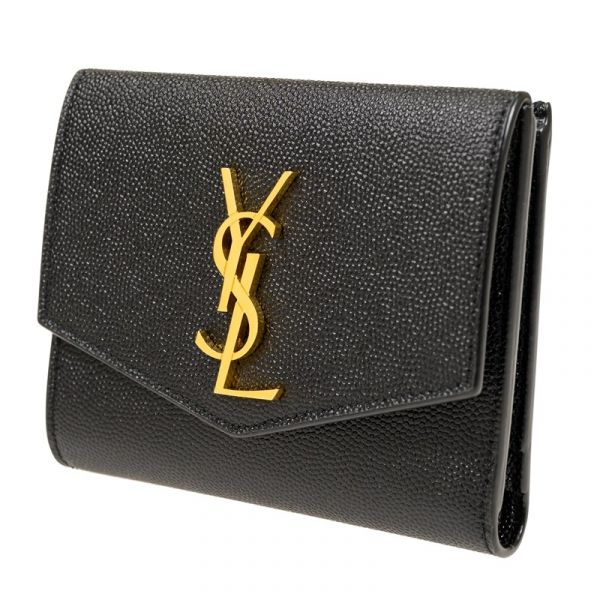 【6期0利率】YSL 牛皮雙層扣式短夾 金扣 