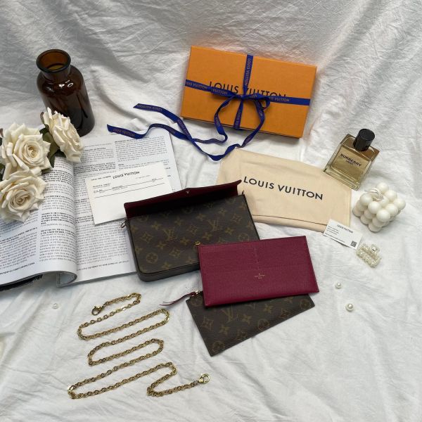 【9成新】【12期0利率】LV  Félicie Pochette 舊款老花三合一 (非絨布內裡) 