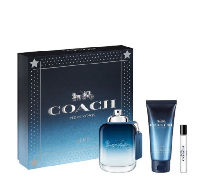 【12期0利率】COACH NEW YORK 時尚藍調 男性淡香水禮盒(淡香水100ml+淡香水7.5ml+沐浴精 100ml) 