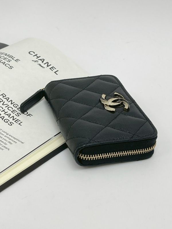 【閒置新品】CHANEL 琺瑯水鑽雙C拉鍊零錢卡包 
