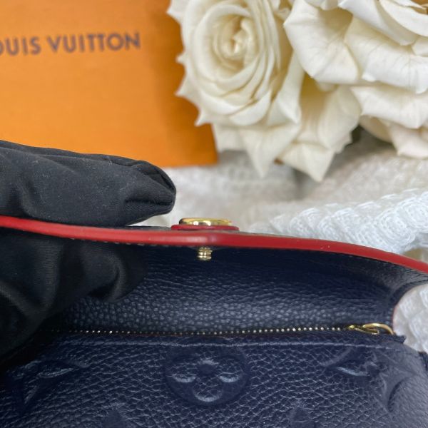 【12期0利率】【二手】LV 深藍色皮革壓紋三摺短夾 