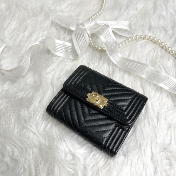 【12期0利率】CHANEL LE'BOY山形紋羊皮三折短夾【9成新】 