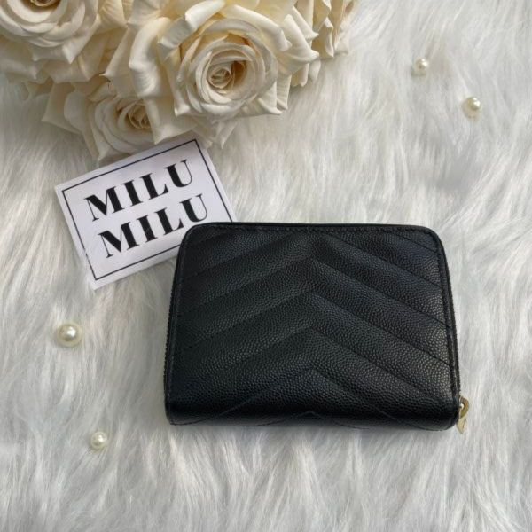 【12期0利率】【二手】YSL 魚子醬衍縫拉鍊對折 6 卡零錢袋短夾 