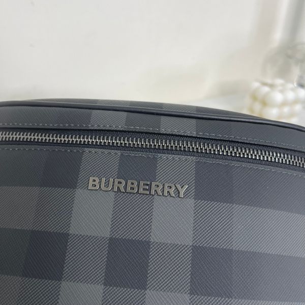 【12期0利率】BURBERRY 炭灰格紋帆布腰包 大號【全新品】 