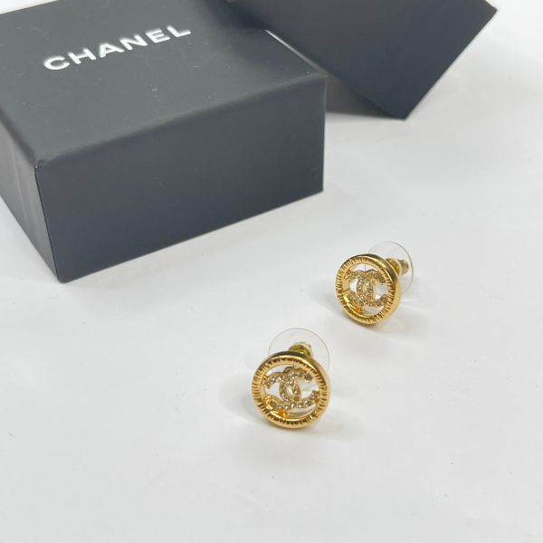 【12期0利率】CHANEL 水鑽雙C LOGO耳針式耳環 金色【全新品】 