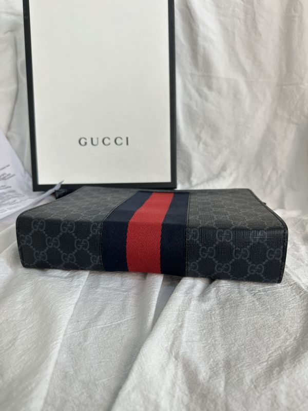 【12期0利率】GUCCI GG Supreme 紅藍WEB織帶手拿包【9成新】 