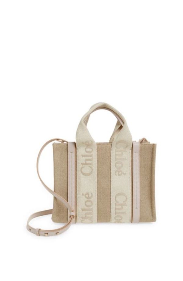 【12期0利率】【現金價】Chloé 刺繡背帶款小號Woody Tote Bag 風鈴粉 