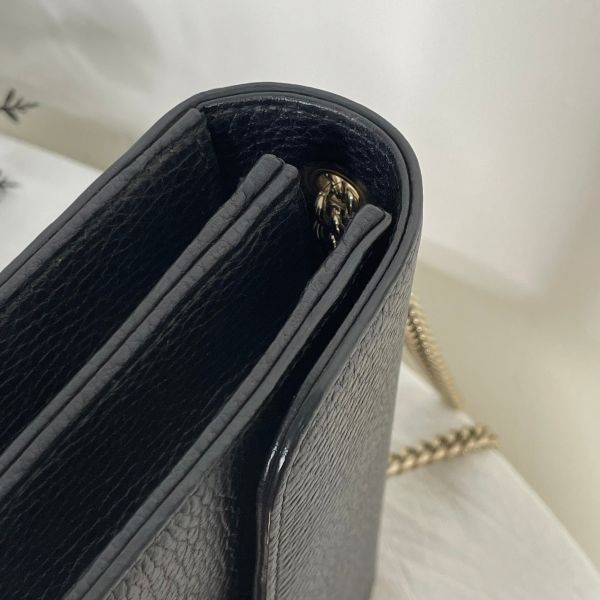 【12期0利率】GUCCI 雙G扣 荔枝牛皮雙層鍊條斜背包【9成新】 