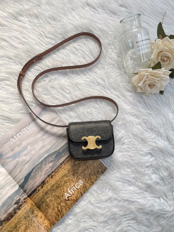 【分期0利率】CELINE 凱旋門帆布及小牛皮迷你翻蓋包【未使用閒置品】 