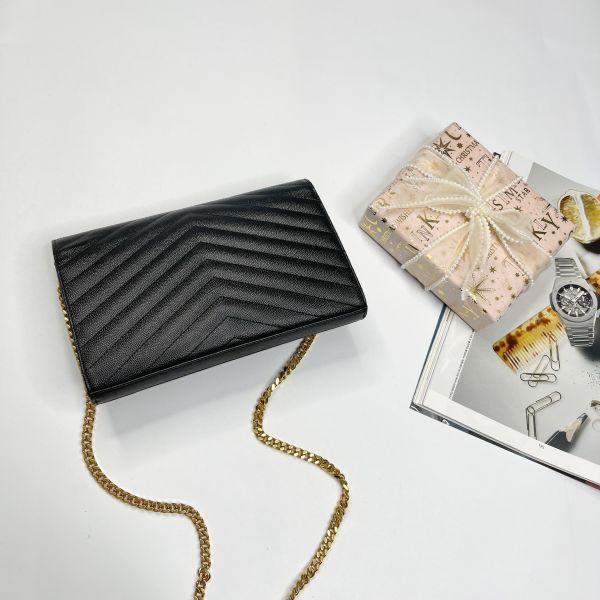 【12期0利率】YSL WOC 魚子醬鍊包 金扣22.5CM【英國購證】【99成新】 