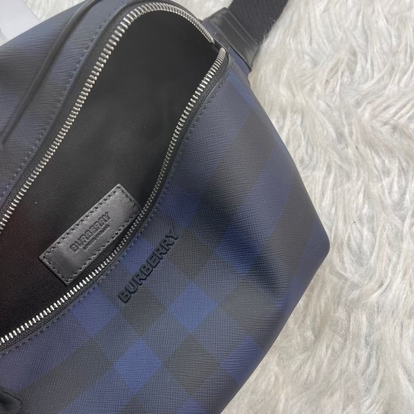 【12期0利率】BURBERRY 海軍藍格紋帆布腰包 大號【全新品】 