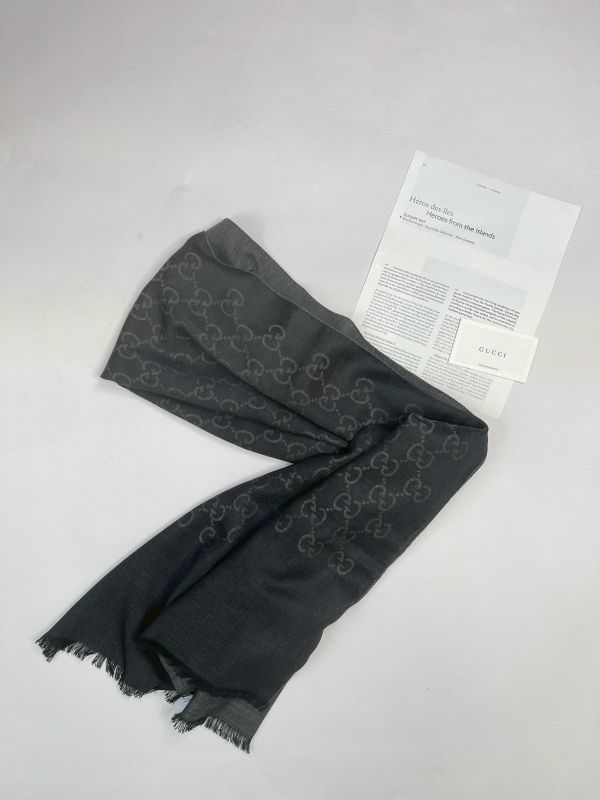 【全新品】GUCCI GG緹花雙色羊毛混絲流蘇圍巾 