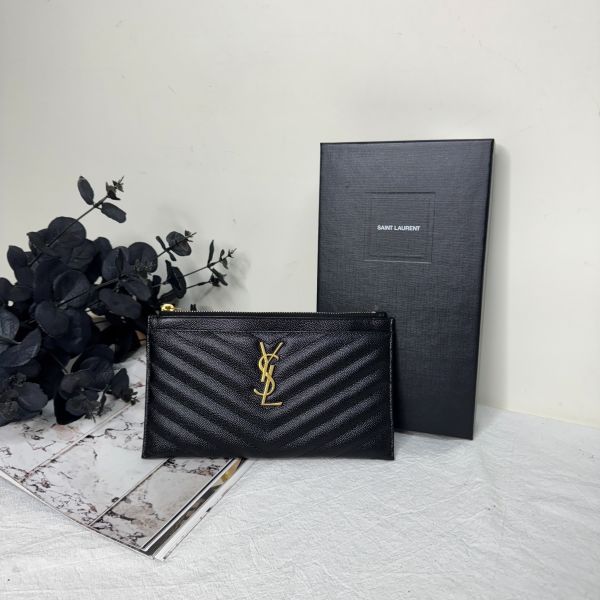 【12期0利率】YSL 粒面壓紋一字拉鍊長夾【全新品】 