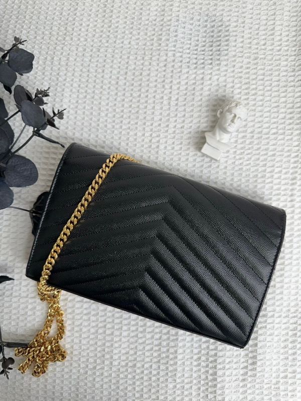 【12期0利率】YSL WOC 魚子醬鍊包 金扣22.5CM【95成新】 