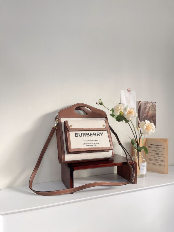 【分期0利率】BURBERRY 帆布拼皮革口袋包【未使用閒置品】 