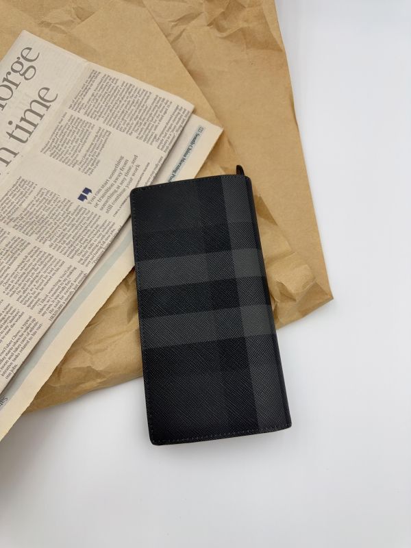【99成新】BURBERRY 炭灰格紋皮革對摺長夾 